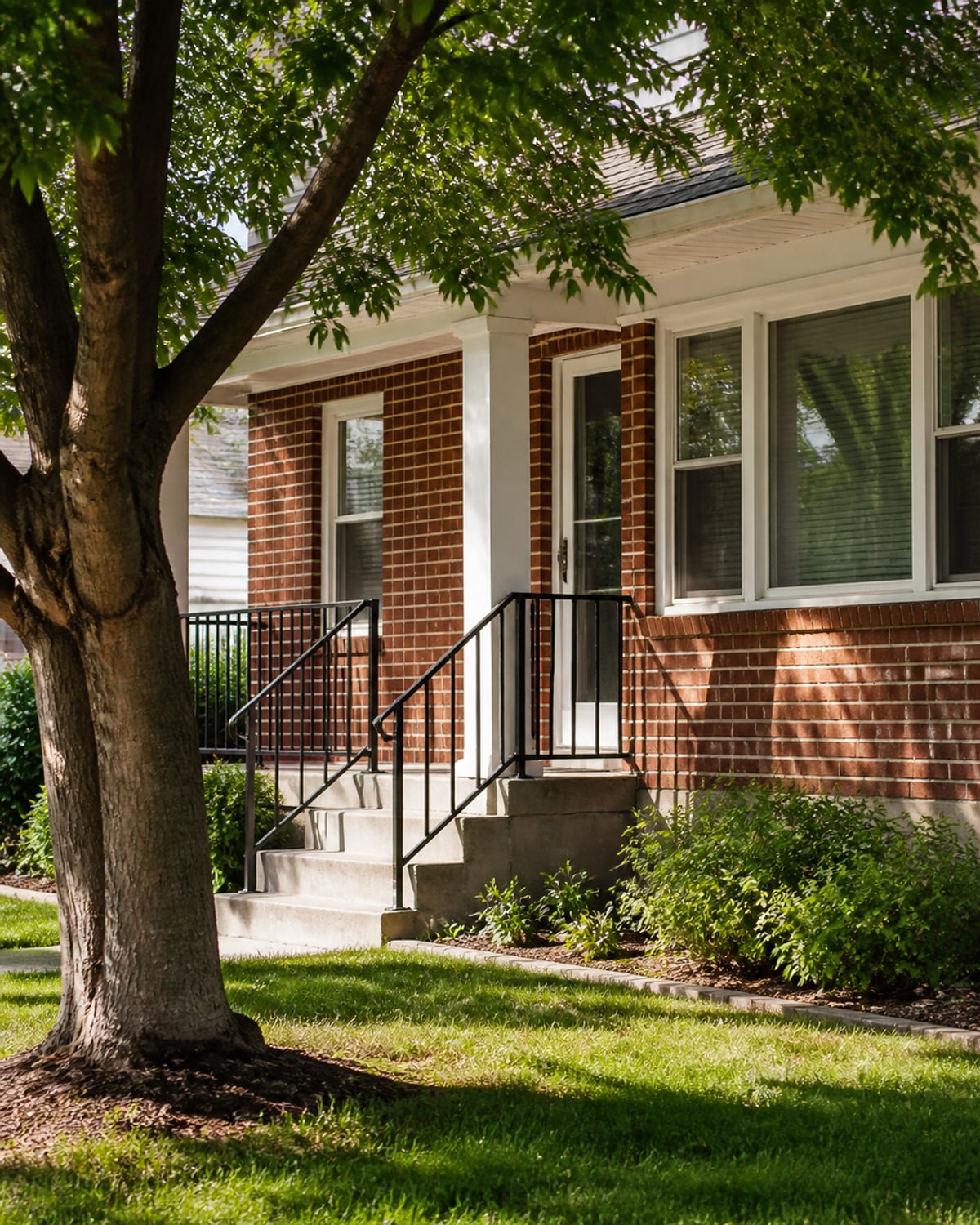 Brick Maryland home exterior and mature landscaping near New Carrollton